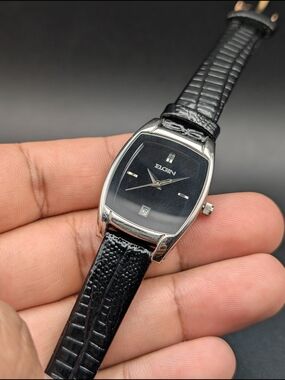 Elgin Women's Black Leather Strap Dress Watch